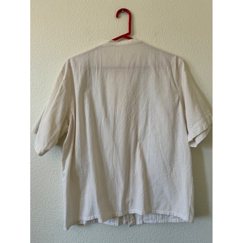 Mens Cream Embroidered Floral Mexican Guayabera Shirt Snap Button Size L /G - Picture 3 of 14